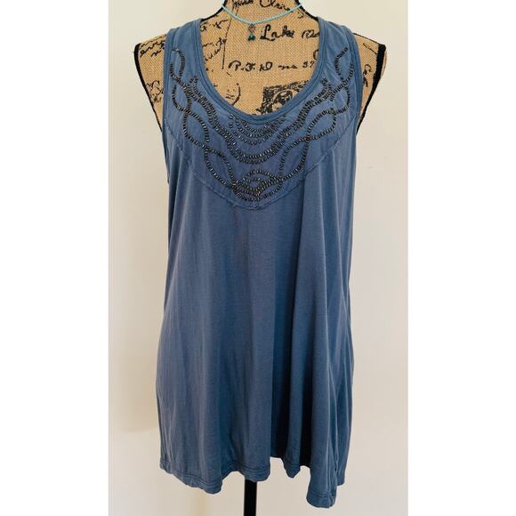 Banana Republic Women Maia Embellshed Slate Blue Racer Bank Flowy Tank Top Large - Picture 1 of 9